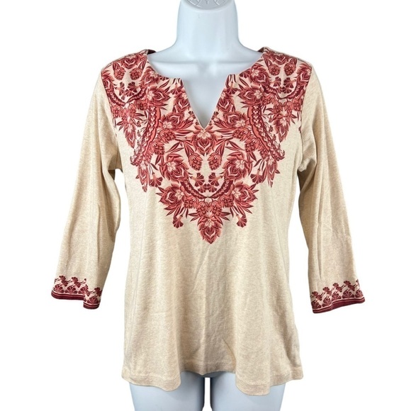 Rebecca Malone V Neck Floral 3/4 Sleeve Top Size Small EUC - Picture 1 of 7